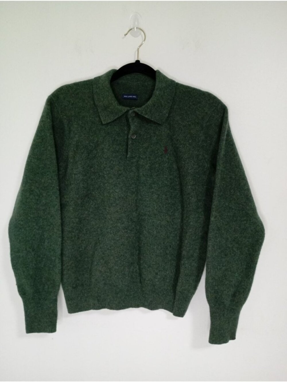 Ralph Lauren Green Lambswool Polo Sweater Long Sleeve Mens Size M